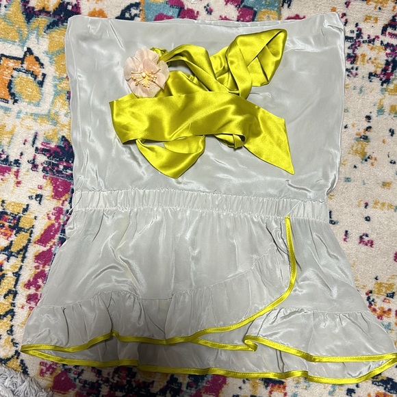 FOLEY Silk Gray Silver & Yellow Green Ruffle Tube Top Size Medium NWT $246 - Picture 7 of 7